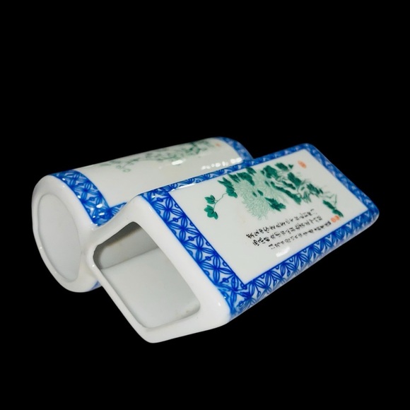 Antique Vintage Chinese Porcelain Brush Pot /Vase with Calligraphy Floral Design - Picture 6 of 13